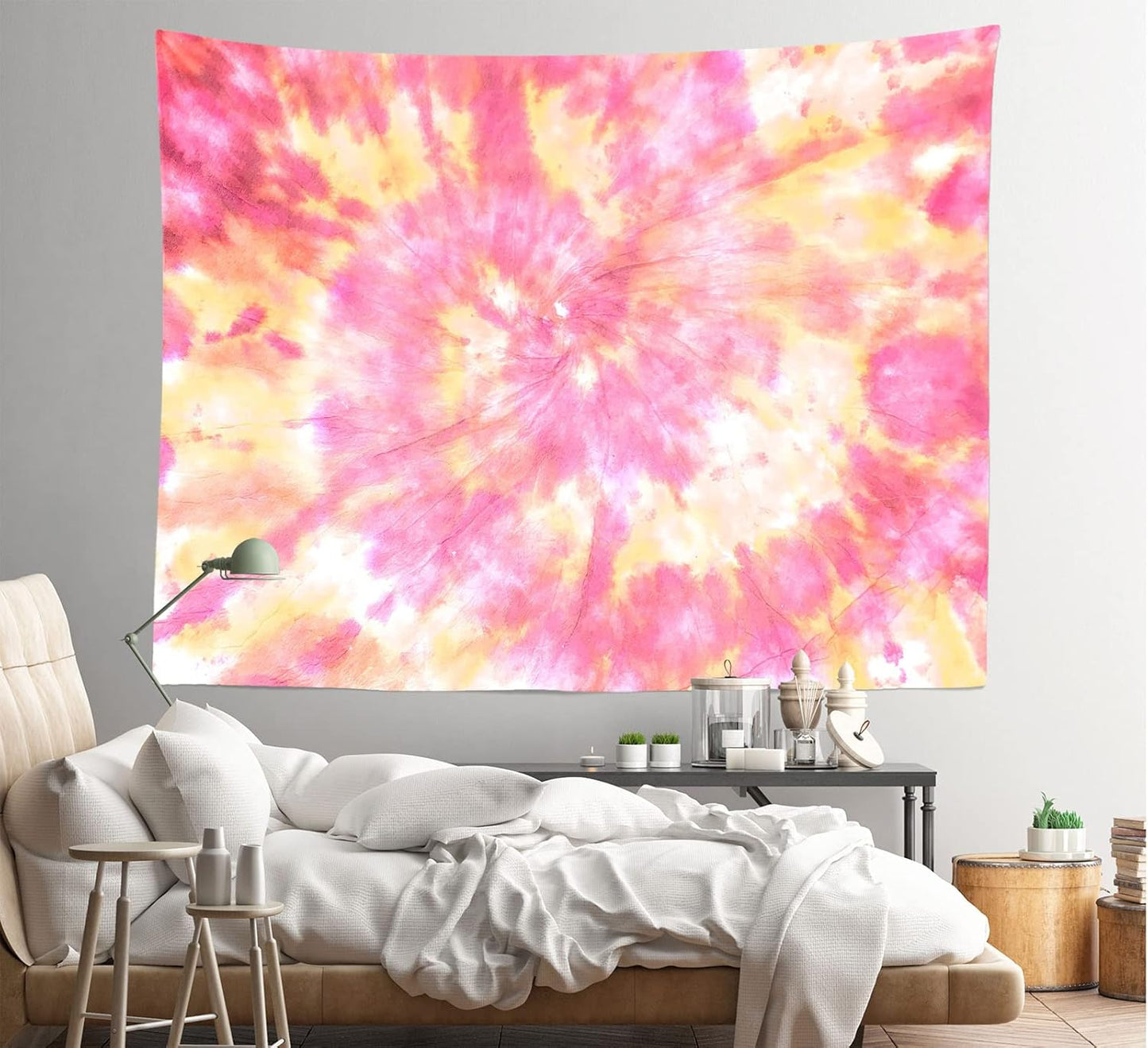Loccor 8x6ft Tie Dye Tapestry Light Orange Watercolor Craft Dirty Tie-Dye Textile Abstract Chaotic Hippie Tapestry Wall Hanging for Living Room Bedroom Decor （Pattern Painted on Polyester Fabric）