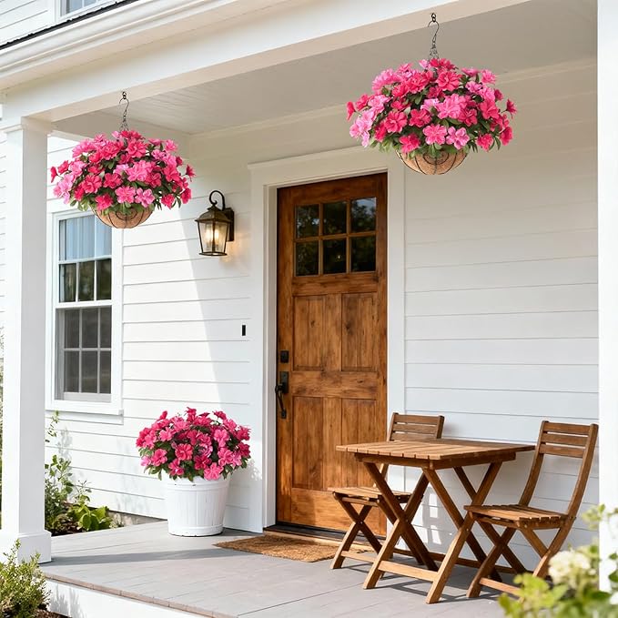 Hommyea Artificial Fake Flowers for Outdoor, 8 Bundles Faux Plants Silk Flowers Spring Decoration UV Resistant No Fade Plastic Flowers for Outside Planters Home Porch Patio Yard Garden Decor