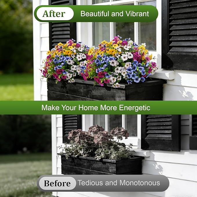 Artificial Fake Flowers for Outdoor UV Resistant,16 Bundles Silk Outside Plants Decoration for Hanging Planters, Daisy Eucalyptus Faux Flower Spring Summer Garden Yard Patio Balcony Home
