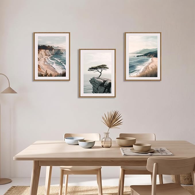 Amalfi Coastal Beach Framed Canvas Wall Art Set, Summer Ocean Wall Decor, Southwestern Beach Wall Painting, Ocean Seascape Art Prints for Living Room, Bedroom, Dining Room - 12"x16"x3