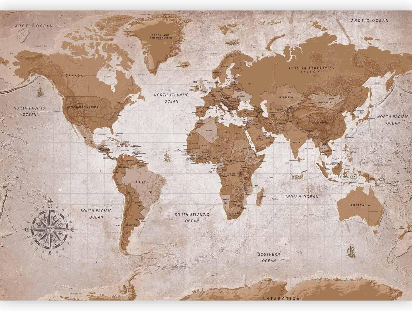 artgeist Wall Mural World Map 98x69 in - XXL Non-Woven Wallpaper Fleece Wall Decor Photo Print Picture Image Design Home Map of The World k-A-0108-a-a