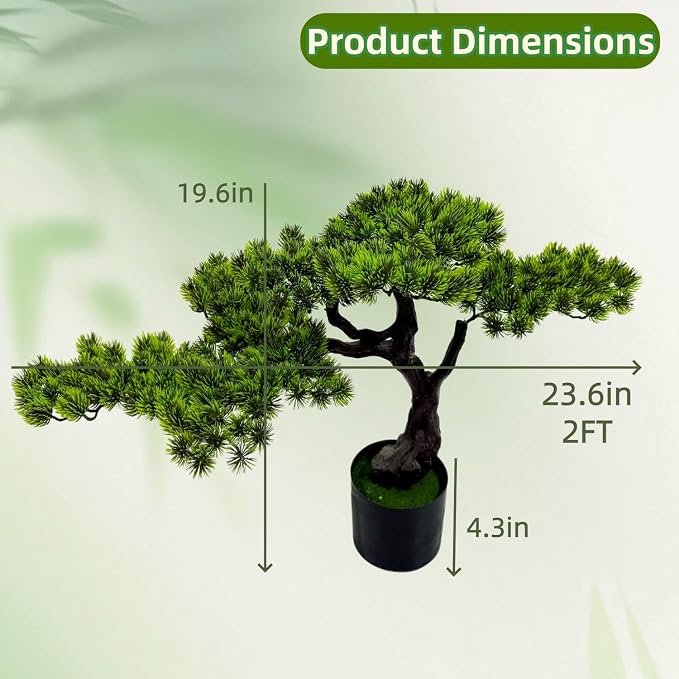 23.6" Artificial Bonsai Tree in Pot – Realistic Cedar Tree Faux Pine Plant for Home & Office Decor, Hotel Lobby Entryway Greenery