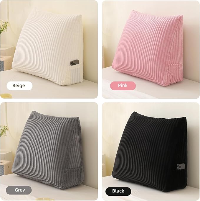 Corduroy Wedge Reading Pillow for Bed, 3 Sizes, 4 Colors for Bed, Sofa, Office Chair (Black, Large 24 * 20 * 8in)