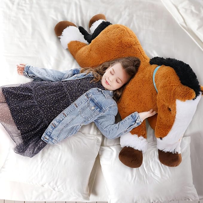 MaoGoLan Large Horse Stuffed Animal for Boy, Big Horse Plush Toy for Girl Boy, Ridable Stuffy Pony for Kid, Stuffed Pony Plush Pillow for Easter Birthday Gifts Baby Shower Party Favor, 47 inches, Tan