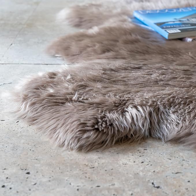 Premium 100% Genuine Sheepskin Rug 5x6 Ft – Natural Soft & Fluffy Beige Lambskin Area Rug for Bedroom or Living Room – Made in Argentina