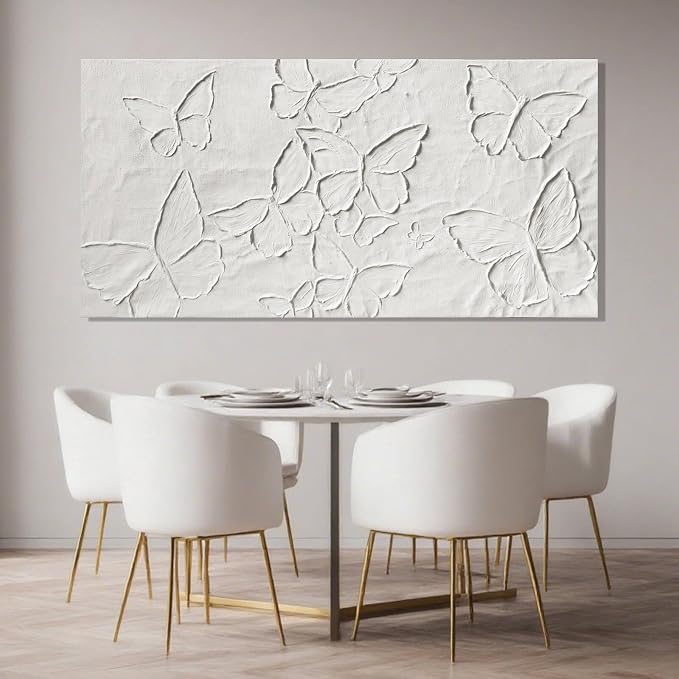 SHEYOYE White Minimalist Wall Art | Canvas Painting, Butterfly Modern Abstract Art Wall Decor for Bedroom, Living Room and Office Hallway Wall Decor 24" x 48"