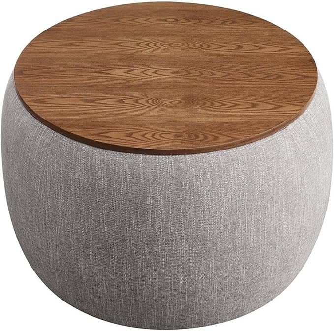 Modway Perla 26 Inch Round Storage Ottoman with Tray Lid in Heathered Weave Wheat -Heathered Fabric Ottoman - Versatile Footrest - Woven Coffee Table - Side Table - for Living Room