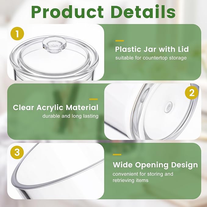 3 Pcs Plastic Apothecary Jar with Lid Decorative Crystal Wide Mouth Candy Jar for Candy Buffet Bathroom Storage Canisters Wedding Decor Acrylic Organization Canisters for Home