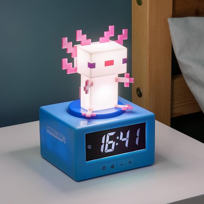 Paladone Minecraft Axolotl Digital Alarm Clock with Night Light – Officially Licensed Gaming Decor, for Kids & Teens’ Bedrooms, Game Rooms, Minecraft Fans