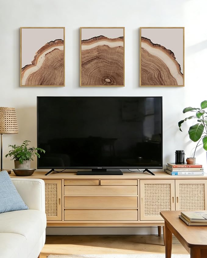 PHOPAGO Vintage Tree Rings Wood Framed Wall Art Modern Retro Stump Wall Decor Nature Farmhouse Rustic Art Prints Home Decor - 11x14in Natural Framed