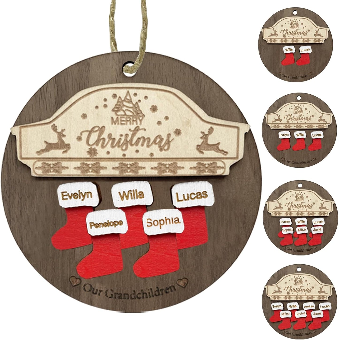 2025 Christmas Ornaments Personalized Christmas Family Name Ornaments,Custom Stocking Wooden Xmas Ornament Family of 2/3/4/5/6/7/8,Customized Xmas Ornament Tree Deorations,Personalized Gifts