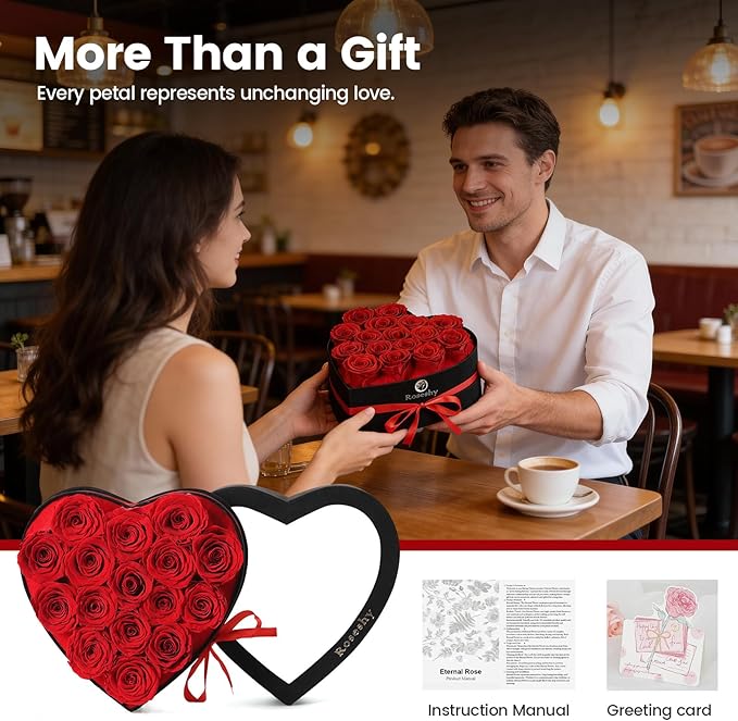 Valentines Day Flowers Roses Gifts for Her,16pcs Red Forever Preserved Roses in Heart Shape Gift Box,Valentines Day Delivery Prime Gifts-Roses Gifts for Women,Mom.