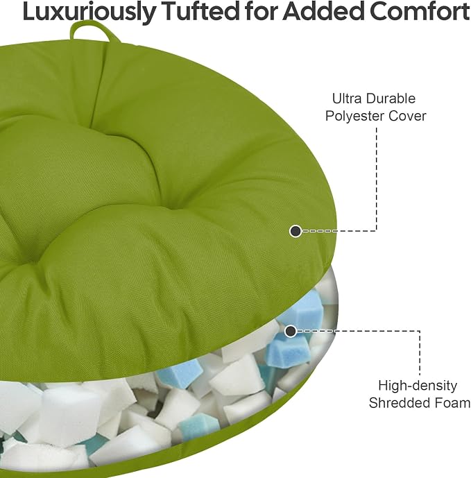 idee-home Outdoor Bistro Chair Cushions Set of 4, Round Seat Cushions | 18”x18”x 6” Thick Outdoor Round Seat Pads Tufted with Ties, Waterproof Patio Furniture Pads for Garden