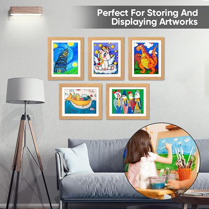 [4-Pack] Kids Artwork Frames Changeable - Kids Art Frame,Front Opening Holds 150,Children Art Projects Kids Art Frames,10x12.5 Picture Frame for Display Kid Art Work,With Storage(Wood)