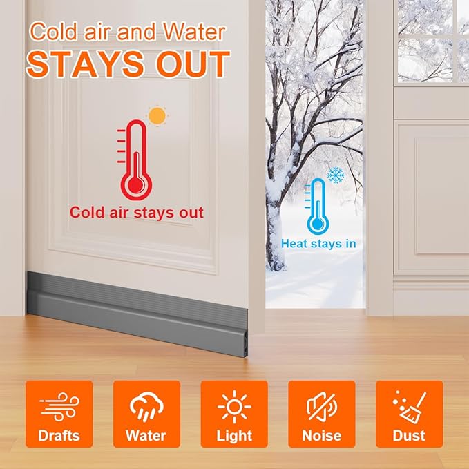Door Draft Stopper for Bottom of Door, Adjustable Weather Stripping Door Seal for Cold Insulation, Under Door Sweep for Exterior & Interior Doors, Door Bottom Seal Blocker Noise (39inch,Grey)