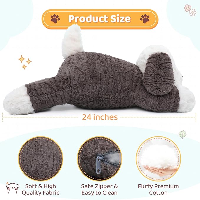 MorisMos 24inch 4Lbs Weighted Microwavable Stuffed Animal, Large Weighted Stuffed Dog Plush, Heatable Unscented Dog Throw Pillow