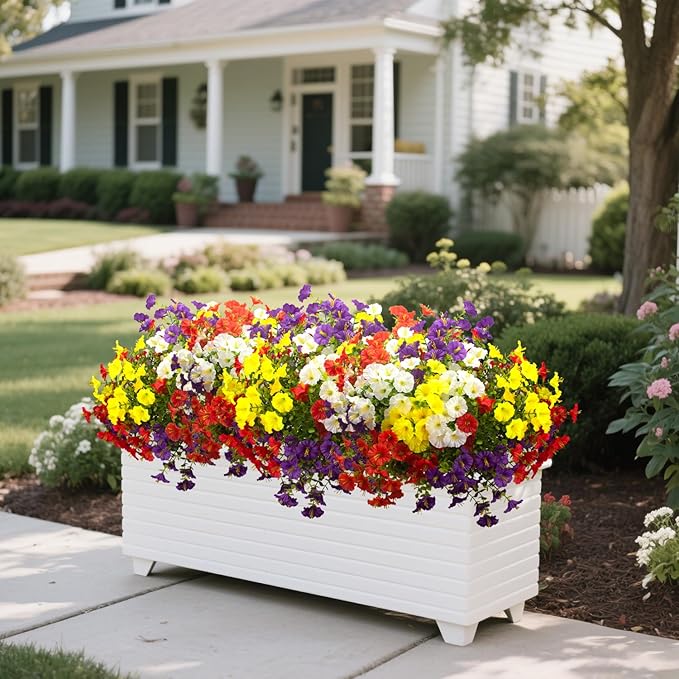 Grunyia Artificial Faux Flowers for Outdoor 16 Bundles Boxwood Fake Morning Glory for Planter,UV Resistant Fake Flowers for Home Porch Patio Outside (White,Yelow,Orange,Red,Purple)