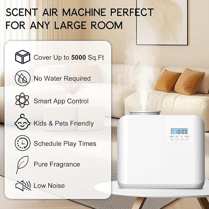 2026 Upgraded HVAC Scent Diffuser Machine Kit, Cover 5000 Sq.Ft, Wi-Fi Control, Hotel Scents Collection, Waterless Cold Air Aromatherapy Essential Oil Hotel Fragrance Diffuser for Large Room - White