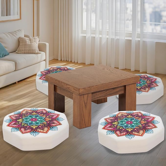 Octagonal Floor Pillow, Large 22" Cushion with Memory Foam and Soft Velvet Cover, Ideal for Comfortable Seating, This Multi-Color Mandala Design Enhances Living Room Decor.