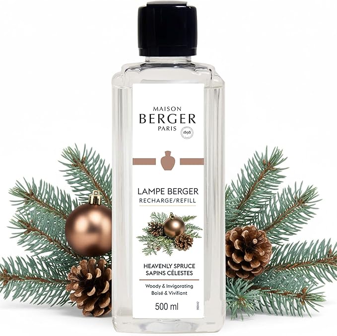 MAISON BERGER Heavenly Spruce Lampe Berger Refill, 500 ml (16.9 fl oz), 2-in-1 Catalytic System, Neutralizes Odors and Diffuses Fragrance, Fir Tree, Pine Notes, Made in France