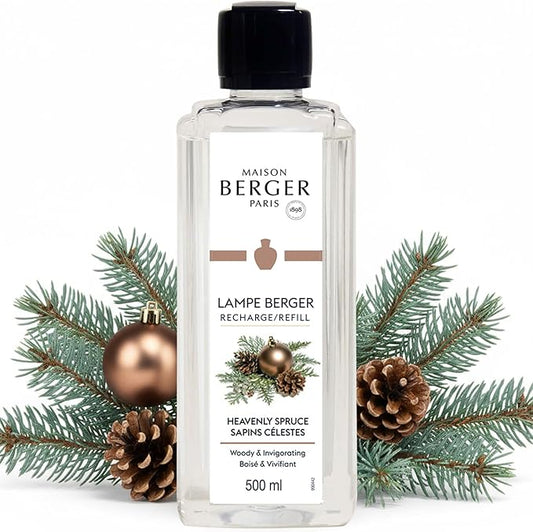 MAISON BERGER Heavenly Spruce Lampe Berger Refill, 500 ml (16.9 fl oz), 2-in-1 Catalytic System, Neutralizes Odors and Diffuses Fragrance, Fir Tree, Pine Notes, Made in France