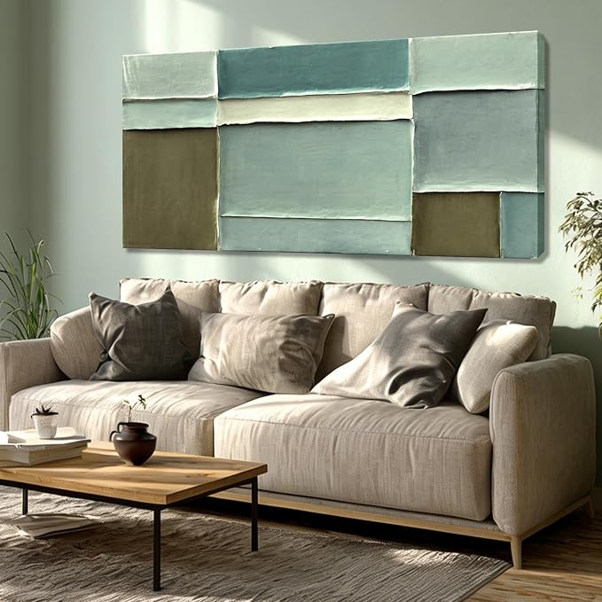Hue7Art Modern Abstract Green and White Hand PaintingCanvas Wall Art Minimalist Layered Color Artwork for Living Room Bedroom Office Contemporary Wall Decor 24x48 Inch
