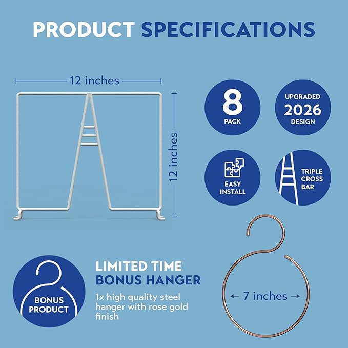 White Wire Shelf Dividers for Closet Organization – 12-Pack - Sturdy and Easy Set-Up Closet Shelf Dividers with Bonus Rose Gold Hanger - 12 inches x 12 inches