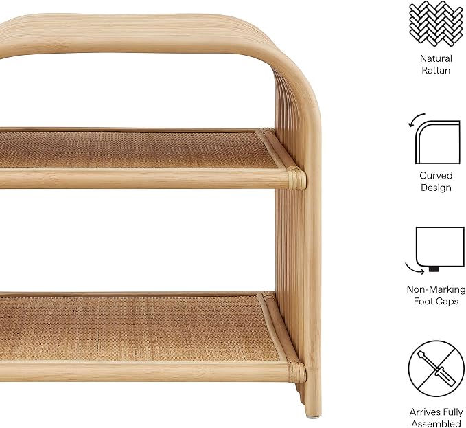 Modway Eve Curved Natural Rattan Side Table in Natural – Round Accent End Table for Living Rooms, Bedrooms, or Covered Patios