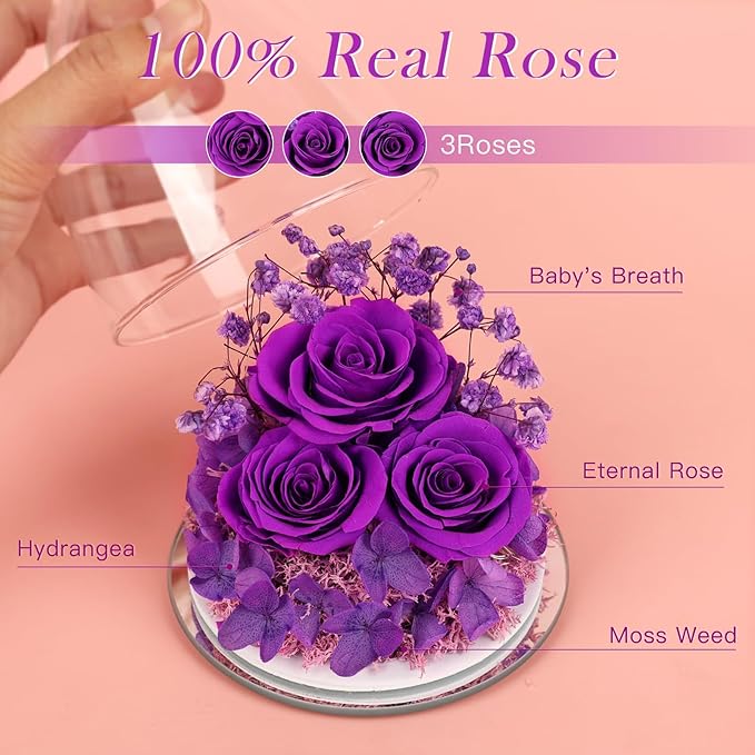 Flowers for Delivery Birthday Gifts for Women Gifts for Mom Grandma Mothers Day Fresh Preserved Flowers Forever Real Roses in Glass Angel Figurines Anniversary Present for Wife Her Friends Daughter