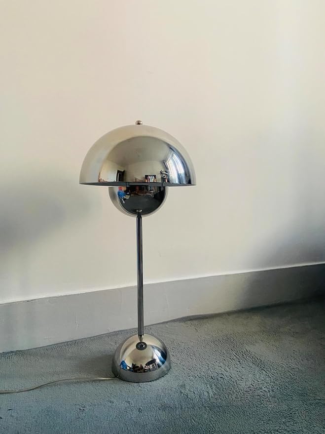 19inch Modern Flower Bud Lamp Corded Night Lamp Nordic Minimalist Mushroom Lamp Nightstand Bedside Lamp for Bedroom Living Room(Chrome) Big