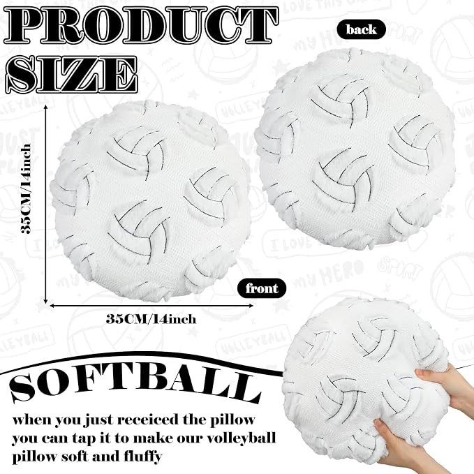 Gerrii 4 Pcs Volleyball Softball Football Soccer Basketball Tennis Pillow Sports Throw Pillow Fluffy Stuffed Plush Sport Theme Cushion Gift for Senior Night Home Bedroom Decor Birthday Present