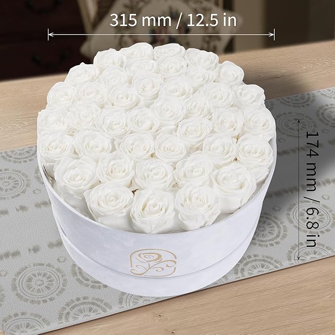 Gifts for Women Preserved Roses Flower Box, Luxury Velvet Box with 40 Roses, Preserved Flowers, Romantic Gift for Her, Wife, Girlfriend, Birthday Anniversary Christmas (White)