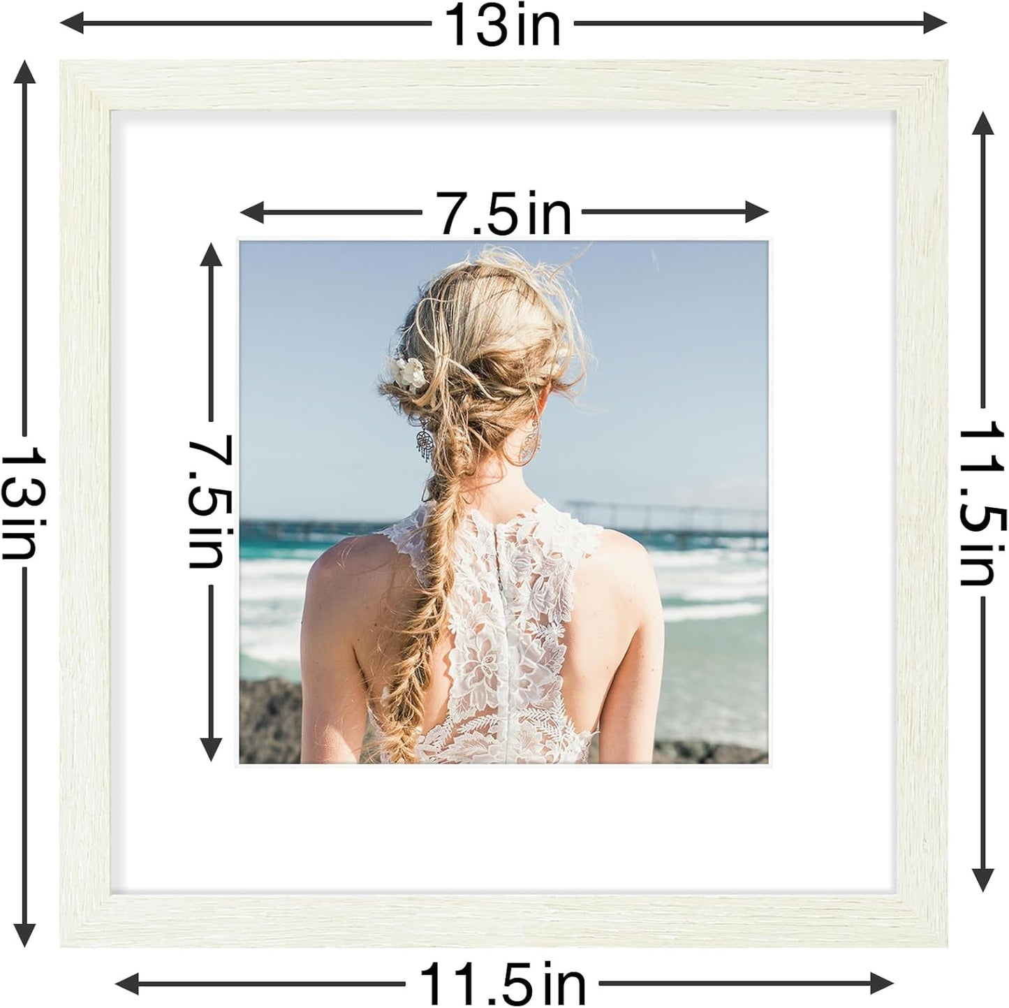 Vittanly 12x12 Picture Frames Set of 9, Shatter Resistant Plexiglass, Display 8x8 Pictures with Mat or 12x12 without Mat, Photo Frames for Wall Mount, Engineered Wood, Whitemist