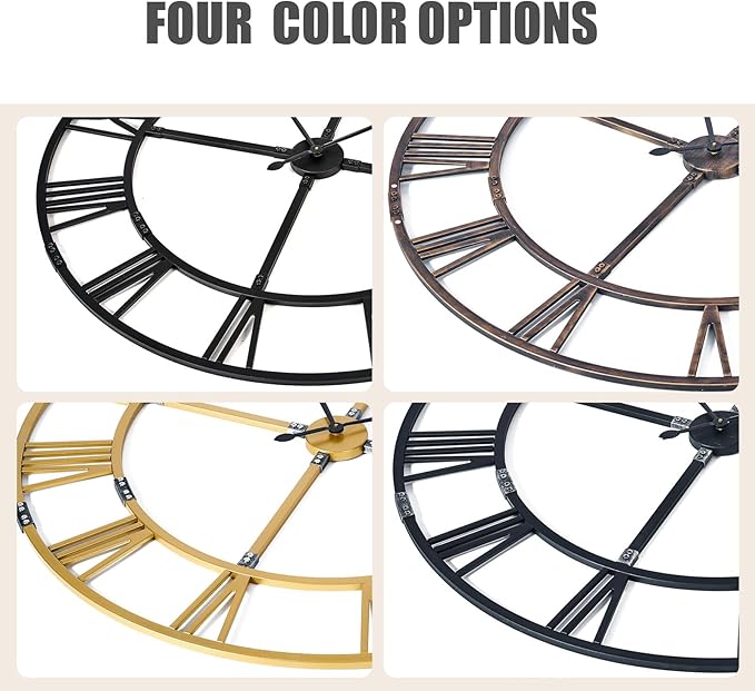 Large Wall Clock for Living Room Decor – 48 Inch Knocked-Down (KD) Silent Non-Ticking Modern Farmhouse Wall Clock, Oversized Decorative Metal Roman Numeral Clock, Bronze