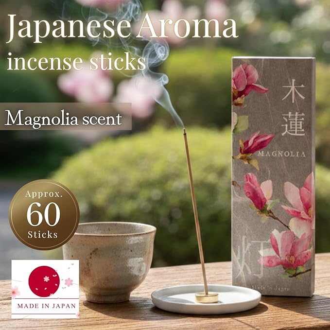 Magnolia Premium Japanese Incense Sticks 60sticks Coreless Low Smoke Natural Charcoal Free Non Toxic Temple Kyoto Aroma Aromatherapy Meditation Calming Stress Relief Relaxation Yoga Zen TOMORI