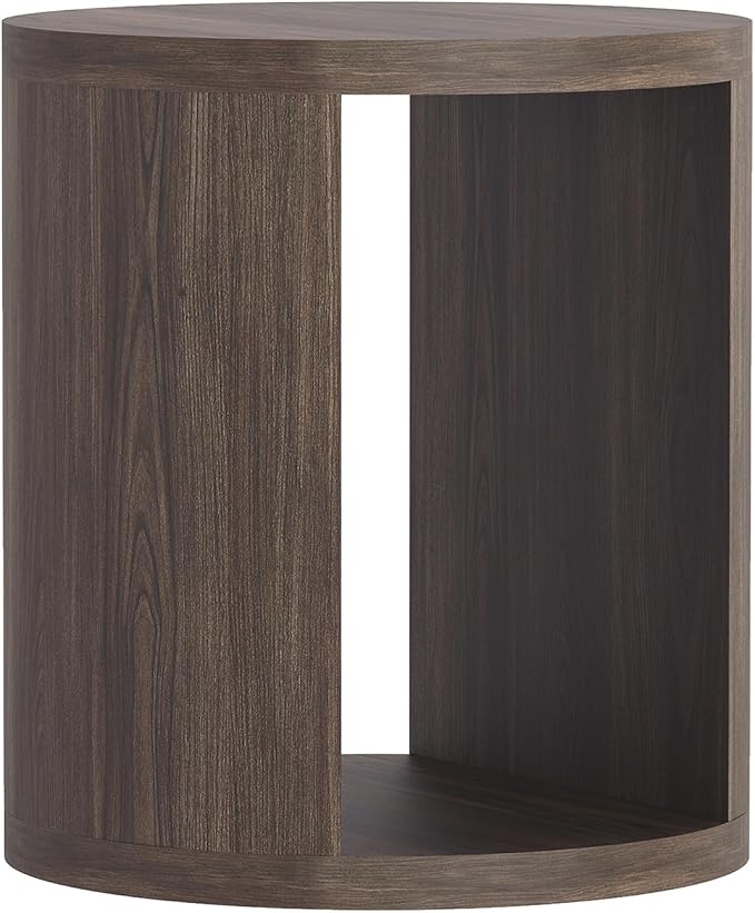 Manhattan Comfort Alure 20" Round End Table, Modern Accent Side Table with Open Storage, Elegant Wood Grain Design, Compact Living Room Furniture, Walnut