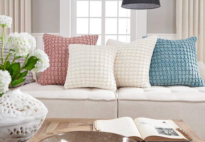 Pillow Covers 24x24 Set of 2 Velvet Euro Shams Decorative Farmhouse Pillowcases Boho Square Cushion Covers Soft Bubble Texture for Couch Sofa Bed Bedroom Car Living Room，Blue Green