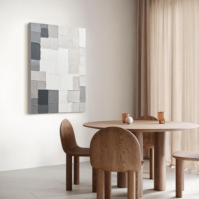 Abstract Mosaic Canvas Wall Art, 24x36" Modern Vertical Textured Wall Decor | Hand-Painted 3D Textured Oil Painting in Neutral Tones, Large Minimalist Artwork for Living Room Bedroom Office Hallways