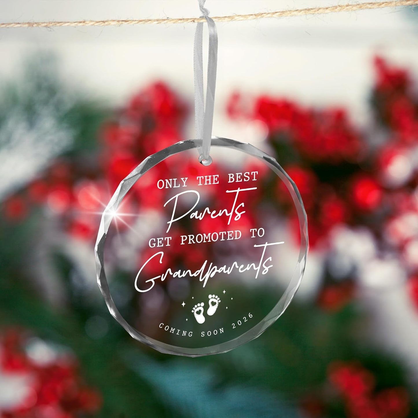 OASSIE Pregnancy Announcement for Grandparents - Glass Ornaments for Tree with Card - Promoted to Grandparents Baby Announcement Gifts for Grandma Grandpa, Grandma Gifts for Women, Grandpa Gift Ideas