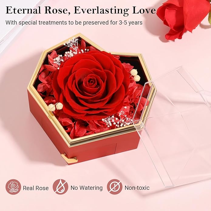 Emibele Preserved Rose Gifts for Women, Eternal Flower Rose Box with Heart Necklace, Romantic I Love You Gifts for Women Her Wife Mom Grandma on Valentines Mothers Day Birthday Anniversary