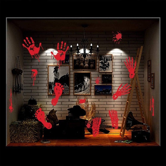 Halloween Bloody Handprint Footprint Window Stickers Wall Stickers for Halloween Party Decorations Inside Outside Decor Come with Plastic Scraper Tools 2pcs