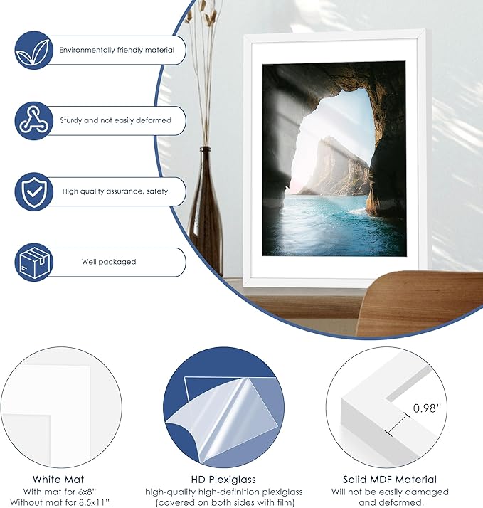 PEALSN 18x24 Poster Frame Set of 6, Display Pictures 16 x 20 with Mat or 18 x 24 without Mat for Wall Mounting Display, poster frames 18 x 24 for Wall Decor, White