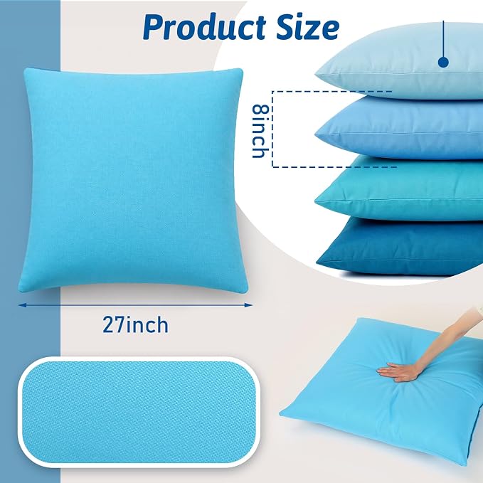 CroBlissful 4 Pieces Extra Large Floor Pillow Set, 27 x 27 x 8 Inch Kids Jumbo Floor Pillows Flexible Seating for Classroom Reading Corner Playrooms Home School, Waterproof (Blue Series)