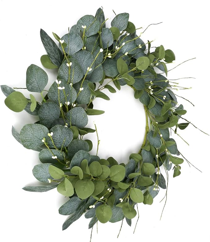 LLZLL 20inch Eucalyptus Wreaths for Front Door Spring and Summer Green Wreath with Berries Farmhouse Door Wreath Year Round Wreaths for Front Door Indoors
