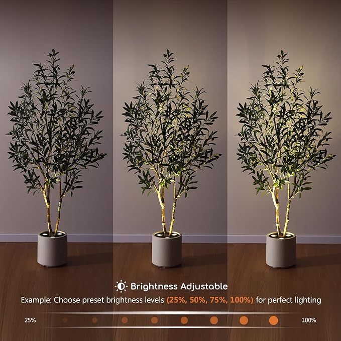 Verinatural Artificial Olive Tree Faux Plants Indoor - 5FT Tall Fake Tree with Remote LED Spotlights, Cylinder Round White Planter - for Modern Home Office Living Room Floor Display, VN214