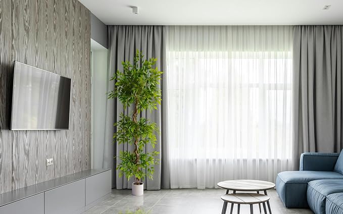 7ft Artificial Ficus Tree, 83" Tall Fake Plant with Natural Curved Trunk, Faux Ficus Floor Plants for Home Living Room Office Garden Balcony Decor Indoor