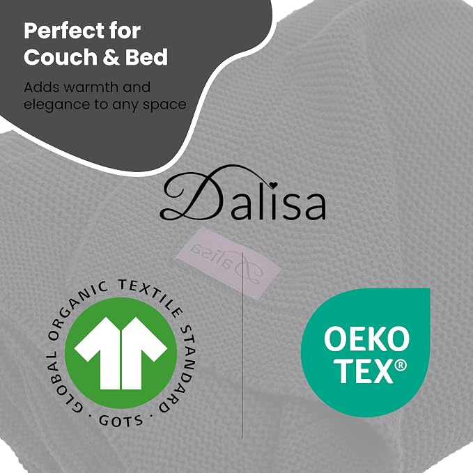 Dalisa 100% Organic Turkish Cotton Throw Blanket - GOTS Certified, Cozy - Perfect for Couch, Bed, and Home Decor - Boho Vintage Knit Alina (Black, 50x60)
