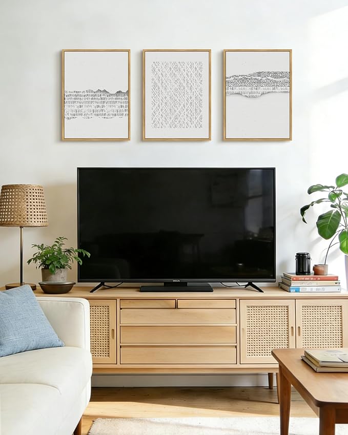 PHOPAGO Gray Abstract Framed Wall Art Mid Century Minimalist Boho Wall Decor Modern Neutral Farmhouse Rustic Art Bedroom Living Room Decor - 12x16in Natural Framed