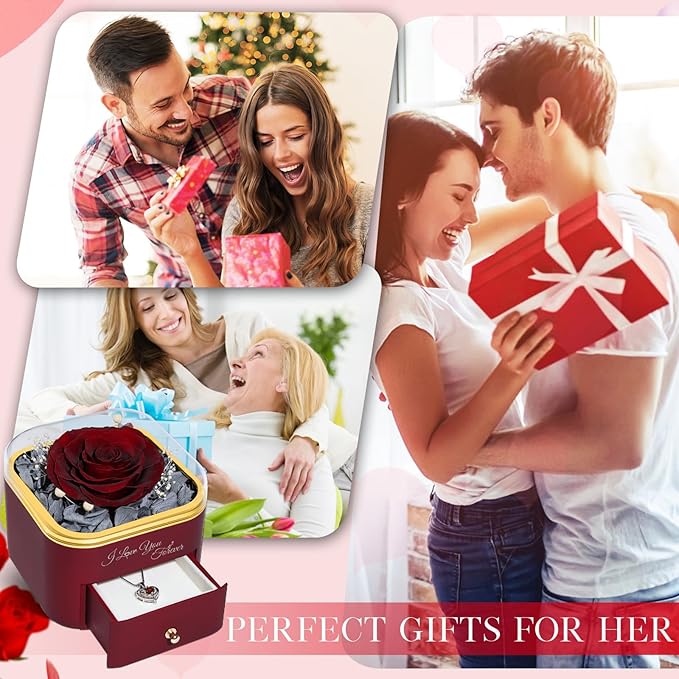Beferr Mothers Day Forever Rose with Necklace for Mom Birthday Gifts Preserved Roses Eternal Flower for Delivery Fresh Flowers Gifts for Mother Wife Her Grandma Sister Daughter Girls Friends