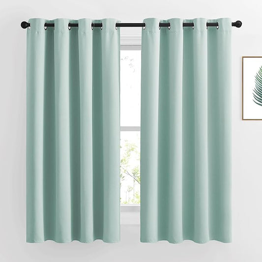 NICETOWN Aqua Blue Blackout Curtains 63 inches Long for Bedroom, Grommet Solid Thermal Drapes Light Blocking Window Treatments Sound Reducing for Living Room, W46 x L63, 2 Panels